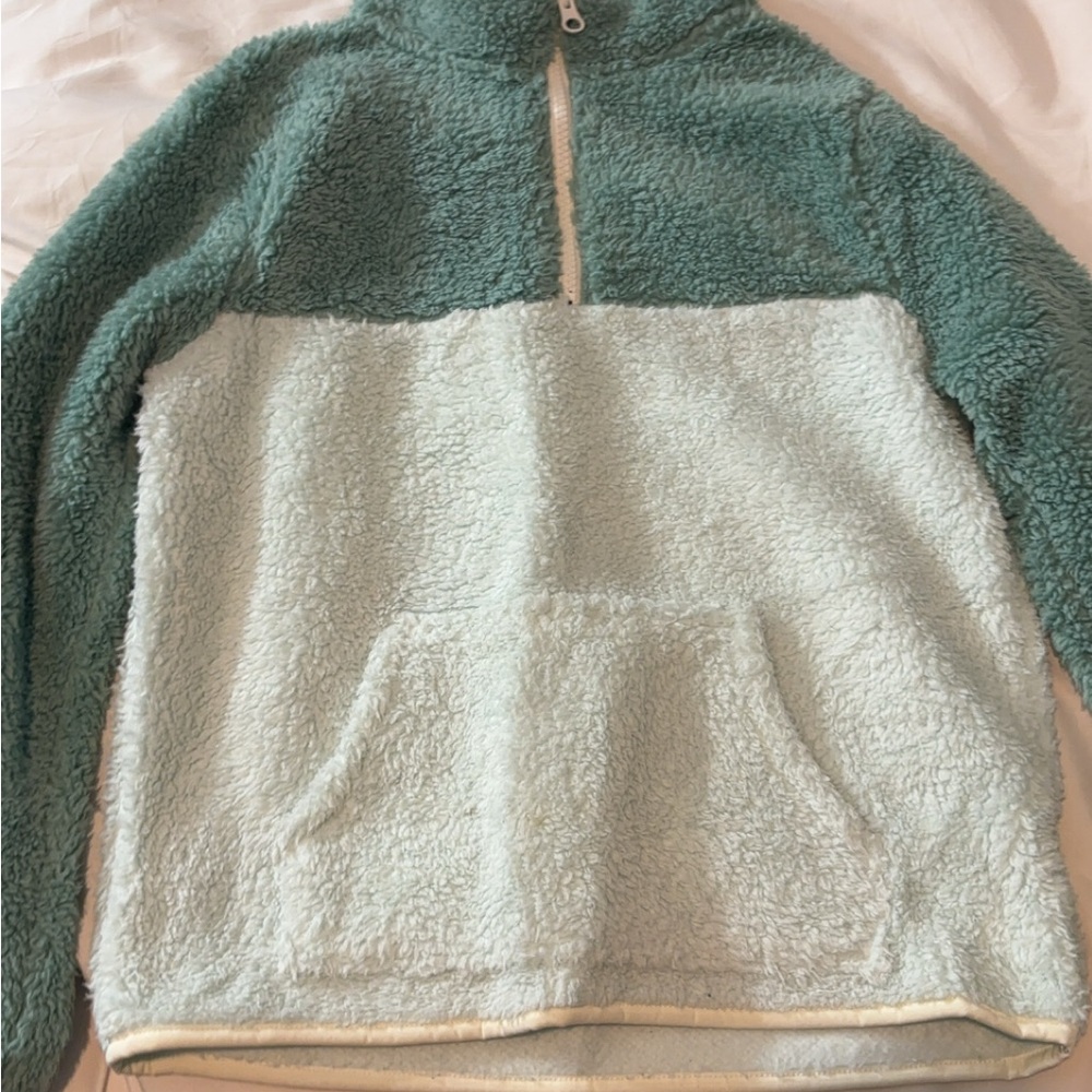 Sage Green and Cream Cowl Neck Jacket with Half-Zip